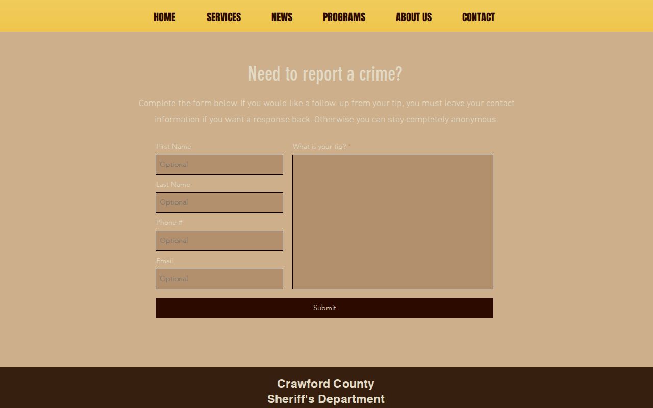 Crawford County sheriff general tip form, not an active warrant search
