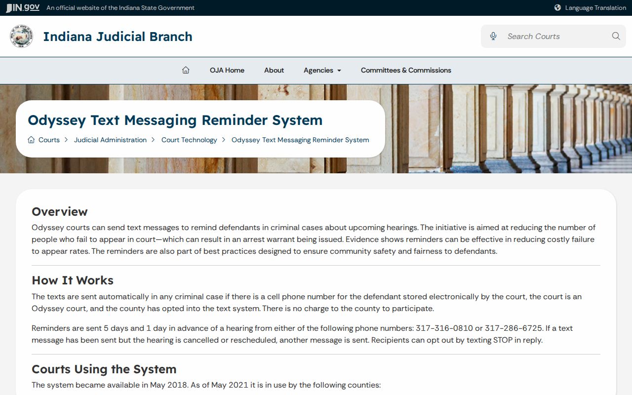 Crawford County bench warrant prevention through Odyssey hearing reminders